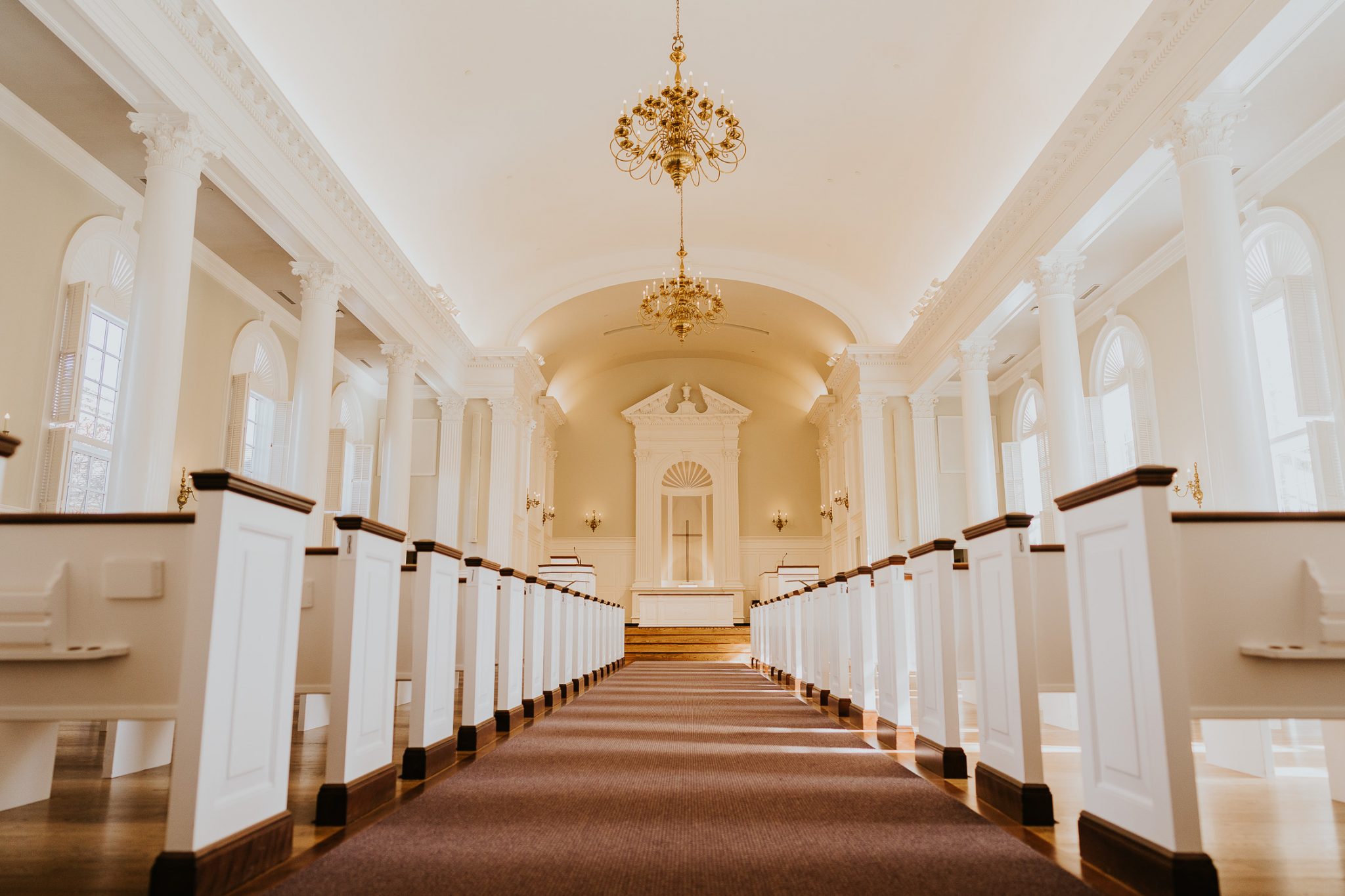 A wide angle photo of the Robert Carr Chapel at TCU 